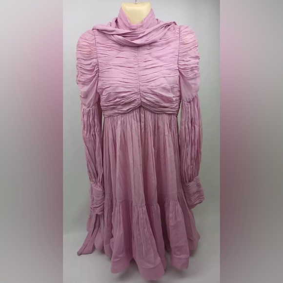 NWT | Zimmerman Celestial Ruched Tie Neck Chiffon Dress Size US 4 - Picture 9 of 14